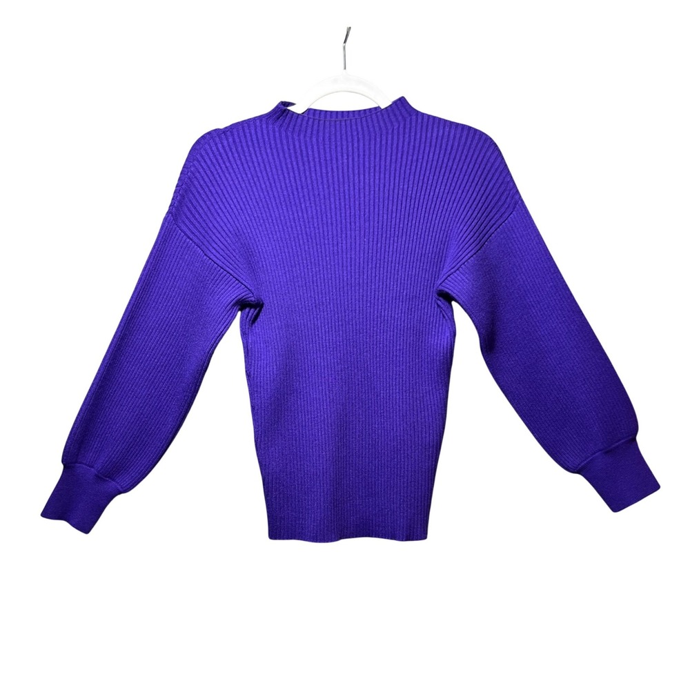 INC International Concepts Purple Ribbed Mock Neck Balloon Sleeve Sweater M